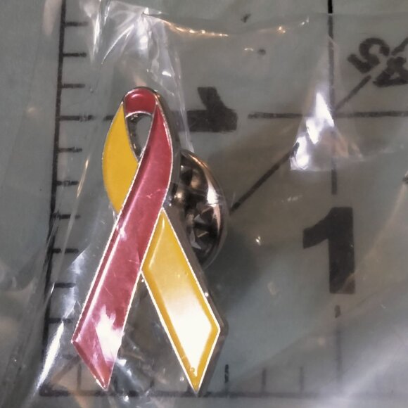 Ribbon Pin Red Yellow COVID 19 Vaccination Awareness Lapel Badge Enamel New - Picture 2 of 3